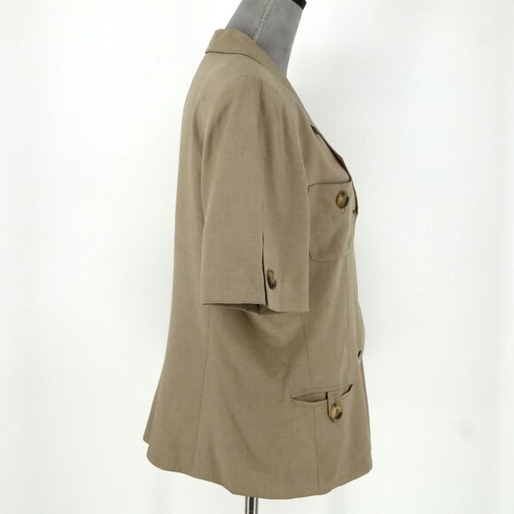 Kasper ASL Jacket Womens 14 Beige Lined Linen Blend Shoulder Pads Safari Career - Picture 12 of 16